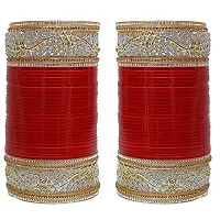 JDX Plastic Red Designer AD (American Diamond)  Golden Stone Bridal Dulhan Chuda Fashion Chura Punjabi Choora Set for Women (Maroon  White)-thumb1