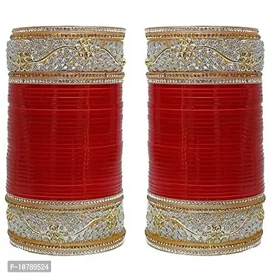 JDX Plastic Red Designer AD (American Diamond)  Golden Stone Bridal Dulhan Chuda Fashion Chura Punjabi Choora Set for Women (Maroon  White)-thumb2