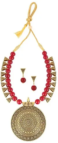 Stylish Alloy Moti Mala Style Pendant Necklace With Earrings