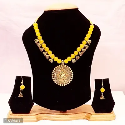 Yellow moti mala Necklace set for women