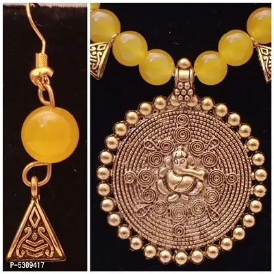 Yellow moti mala Necklace set for women-thumb2