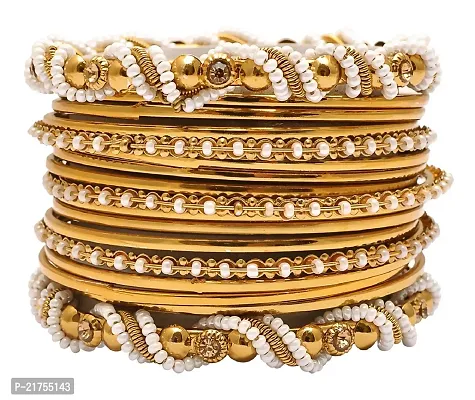 Fancy Golden plated With Bead Work Bangle Set for Women and Girls