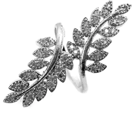 JDX Finger Ring | Fancy Silver Plated Leaf Style Finger Ring for Women and Girls | ring for women, finger ring