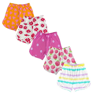 Baby Girls Multicolor Cotton Shorts ( Pack of 5)