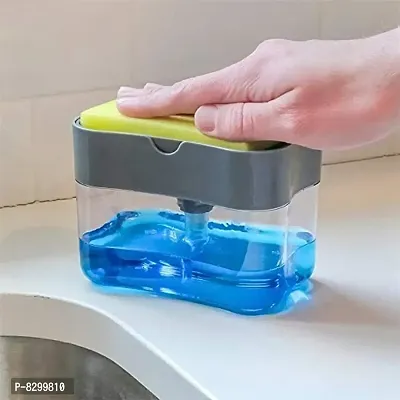 2 in 1 Soap Dispenser for Dishwasher Liquid Holder , Liquid Dispenser Through Pump ( Multi-Color , 400 ML) with Sponge-thumb0