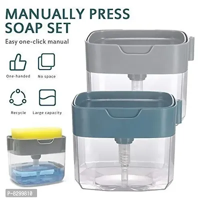 2 in 1 Soap Dispenser for Dishwasher Liquid Holder , Liquid Dispenser Through Pump ( Multi-Color , 400 ML) with Sponge-thumb3