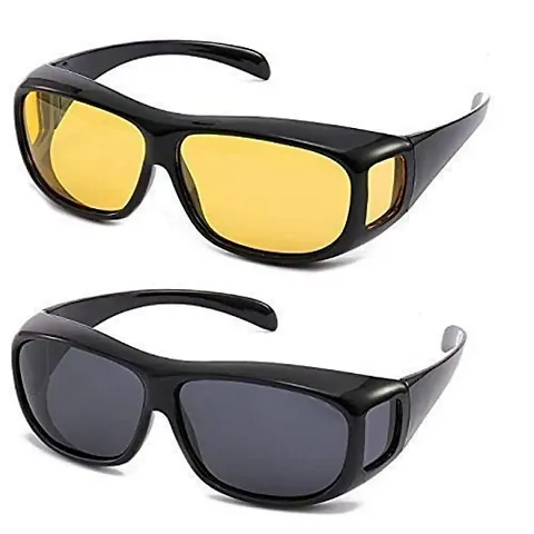 Premium Night Driving Clear Vision Polarized Sunglasses | HD Vision Glasses For Car Driving | Bike Riding Yellow Glasses | For Men and Women | UV400 | Anti-Glare 1 set