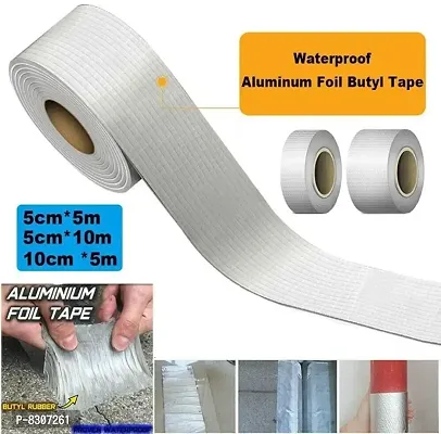 ND BROTHERS aterproof Aluminum Foil Rubber Tape Flashing Leak Proof Patch For Outdoor Roof Flashing, Surface Crack, Pipe Repair Tape, 5M, Silver-thumb2