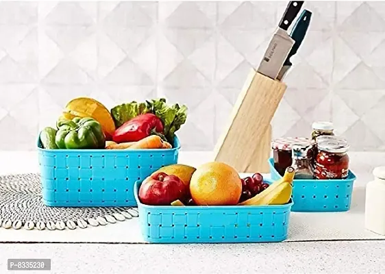 Multicolor Smart Shelf Basket Set 3 Pc Storage Basket for Fruits, Vegetables, Magazines, Cosmetics etc Storage Basket Basket for Kitchen Use (Set of 3 - Multicolour)-thumb0