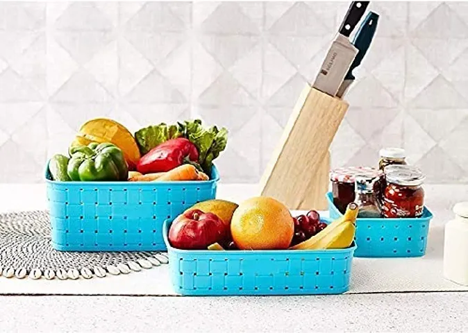 Multicolor Smart Shelf Basket Set 3 Pc Storage Basket for Fruits, Vegetables, Magazines, Cosmetics etc Storage Basket Basket for Kitchen Use (Set of 3 - Multicolour)
