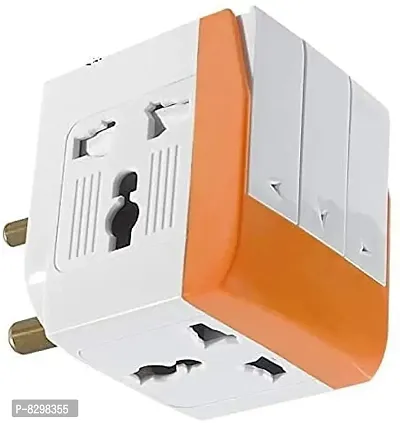 3 PIN Multi Plug with Indicator White and Black,3 Way Switched Adaptor, Universal Plug USB Travel Adaptor-thumb0