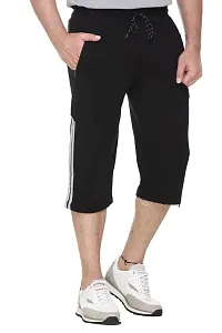 Trend Avenue Men Solid Cotton Black Knee Length Capri-thumb2