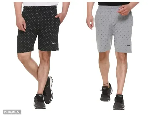 TREND AVENUE Men Cotton Printed Pack of 2 Regular Shorts for Men (Combo - Dark Olive  Grey)