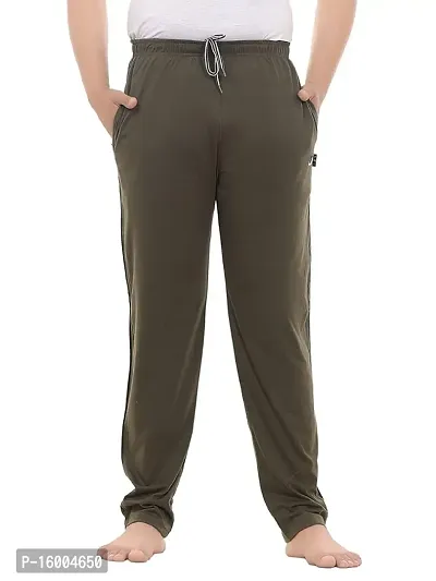 TREND AVENUE Men Cotton Solid Regular Trackpant Olive