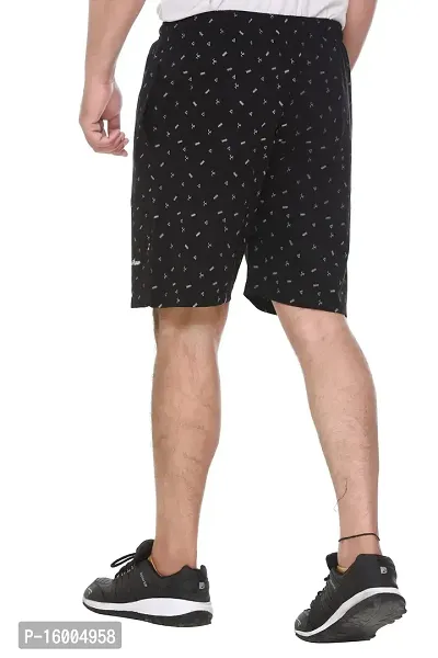 TREND AVENUE Men Cotton Printed Pack of 2 Regular Shorts (Combo - Black  Dark Olive)-thumb3