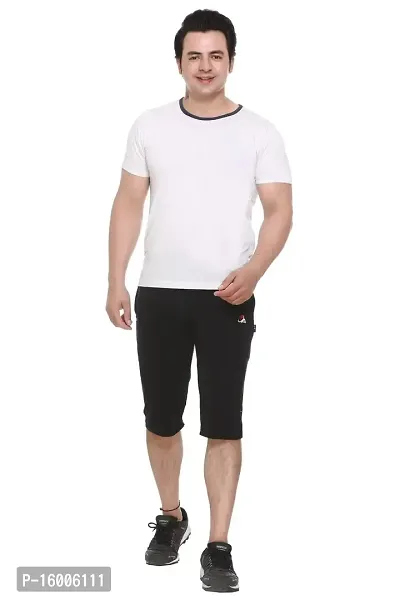 Trend Avenue Men Solid Cotton Black Knee Length Capri for Men, Three Fourth Pants for Men-thumb5