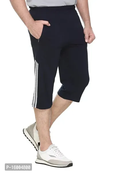 Trend Avenue Men Solid Cotton Navy Blue Knee Length Capri-thumb3