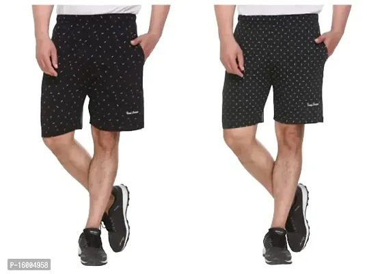 TREND AVENUE Men Cotton Printed Pack of 2 Regular Shorts (Combo - Black  Dark Olive)