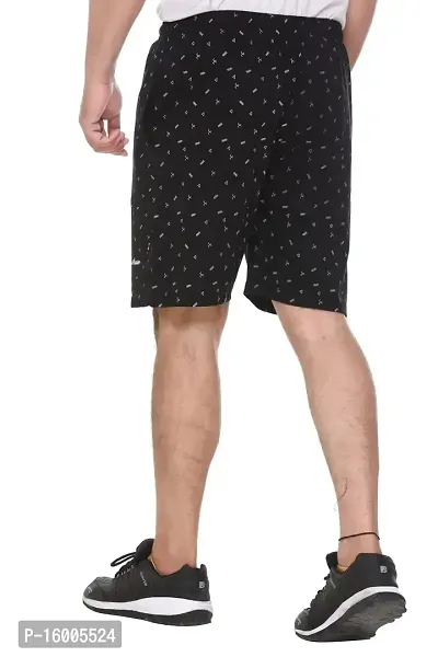 TREND AVENUE Men Cotton Printed Light Weight Regular Fit Shorts (Black)-thumb2