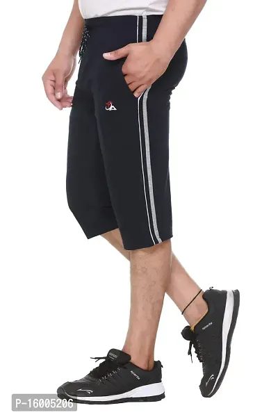 Trend Avenue Men Solid Cotton Navy Knee Length Capri for Men, Three Fourth Pants for Men-thumb4