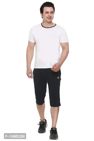 Trend Avenue Men Solid Cotton Navy Knee Length Capri for Men, Three Fourth Pants for Men-thumb5