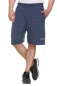 TREND AVENUE Men Cotton Printed Pack of 2 Regular Shorts (Combo - Dark Olive  Navy Milange)-thumb1