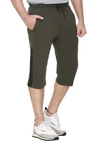 Trend Avenue Men Solid Cotton Olive Green Knee Length Capri-thumb3