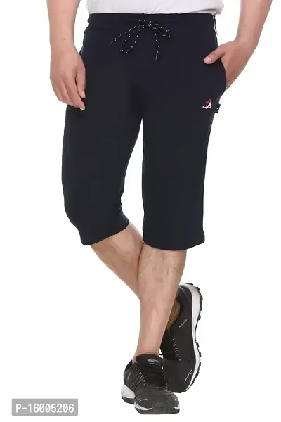 Trend Avenue Men Solid Cotton Navy Knee Length Capri for Men, Three Fourth Pants for Men-thumb0