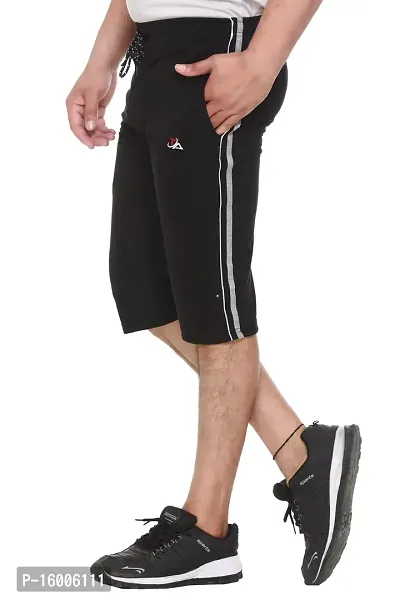 Trend Avenue Men Solid Cotton Black Knee Length Capri for Men, Three Fourth Pants for Men-thumb4