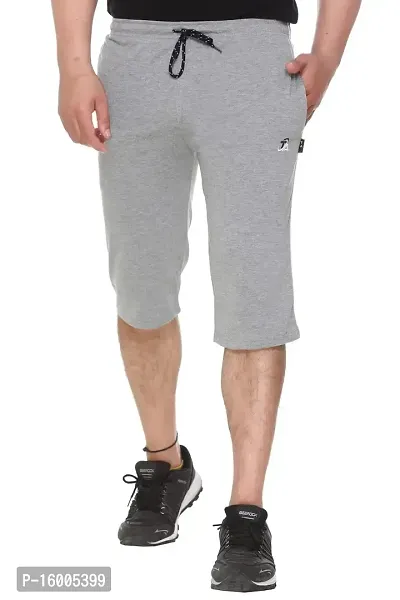 Trend Avenue Men Solid Cotton Grey Knee Length Capri for Men, Three Fourth Pants for Men