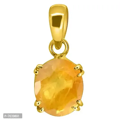 Tejvij And Sons 3 ratti Yellow Sapphire Pendant for Men and Women in asthdhatu Metal