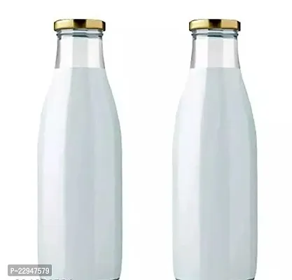 Glass Hygienic Leak Proof Beverage Glass Bottle 500 Ml For Fridge With Airtight Steel Cap Suitable For Milk Juice Water (Pack Of 2 Bottles)-thumb0