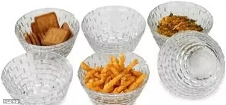 Glass And Crockery Glass Bowls Set Dry-Fruits Sweets Candy Bowl (Pack Of 6 325 Ml, Transparent)