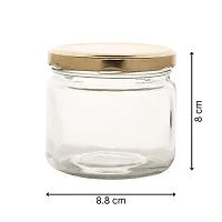 Glass 350 Ml Glass Jars Transparent Round Shape Golden Lid Air Tight Kitchen Storage Salsa Jar Storage Container For Cakes Jam Pickle Tea Coffee Chutney (Set Of 4)-thumb1