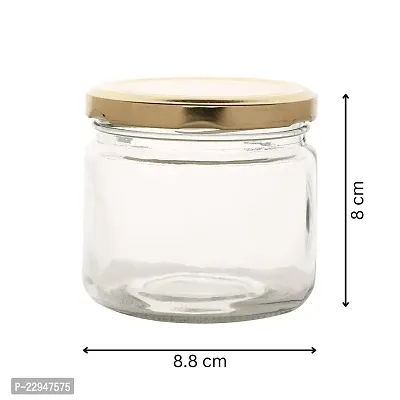 Glass 350 Ml Glass Jars Transparent Round Shape Golden Lid Air Tight Kitchen Storage Salsa Jar Storage Container For Cakes Jam Pickle Tea Coffee Chutney (Set Of 4)-thumb2