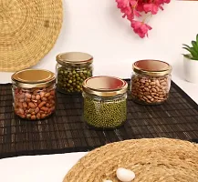 Glass 350 Ml Glass Jars Transparent Round Shape Golden Lid Air Tight Kitchen Storage Salsa Jar Storage Container For Cakes Jam Pickle Tea Coffee Chutney (Set Of 4)-thumb3