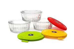 Multiple Use Microwave Safe Glass Fridge Storage Serving Mixing Bowl Set With Glass Bowl With Single Clour Lid (250Ml Transparent Pack Of 3)-thumb2