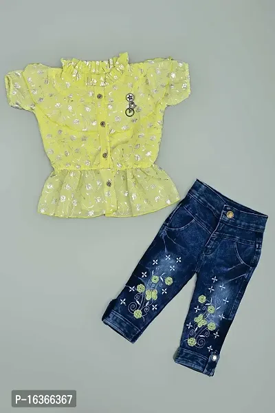 Nazrana Girls Denim Casual T-Shirt and Jeans Set-thumb0