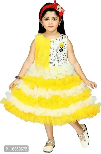 Nazrana Girls Cotton Blend A-Line Midi Dress (Yellow, 12-18 Months)