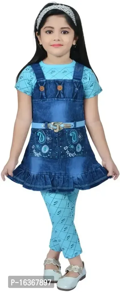 Nazrana Girls Denim Casual Tunic T-shirt and Jeans Set (Blue, 1-2 Years)