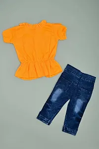 Nazrana Girls Denim Casual T-Shirt and Jeans Set (Yellow, 1-2 Years)-thumb1