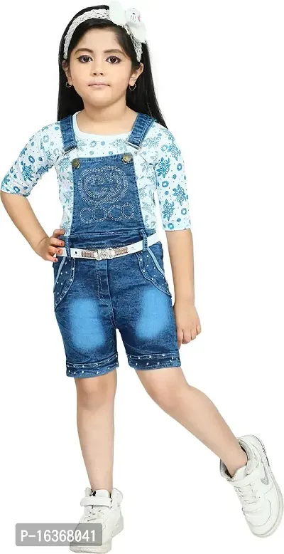 Nazrana Girls Denim A-Line Maxi Dungaree Dress-thumb0