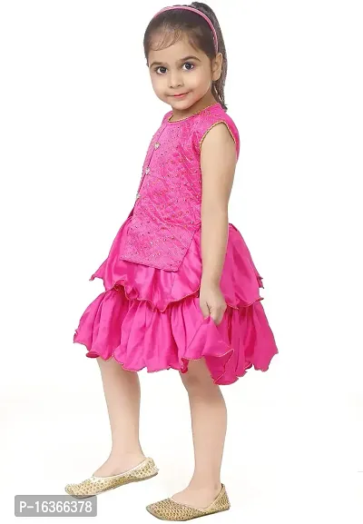 Nazrana Girls Kid's Silk Blend A-Line Mini Dress (Pink, 2-3 Years)-thumb3