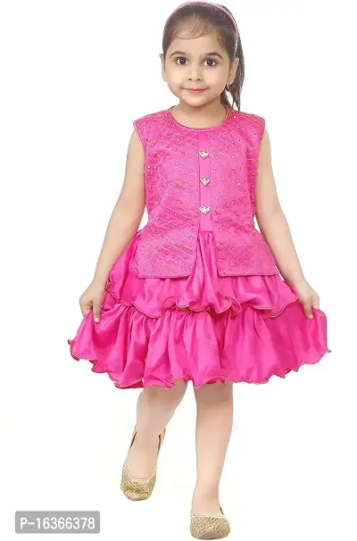 Nazrana Girls Kid's Silk Blend A-Line Mini Dress (Pink, 2-3 Years)-thumb0