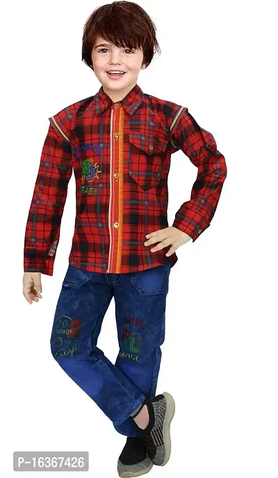 Nazrana Boys Cotton Blend Casual Shirt  Jeans Set-thumb0