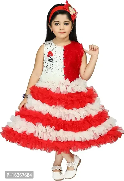 Nazrana Girls Cotton Blend A-Line Midi Dress (Red, 12-18 Months)-thumb0