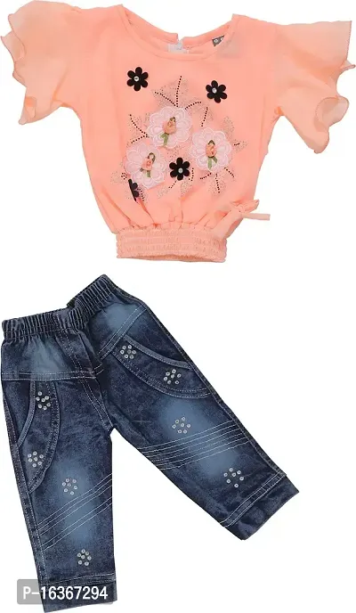Nazrana Girls Denim Casual Top And Jeans Pant