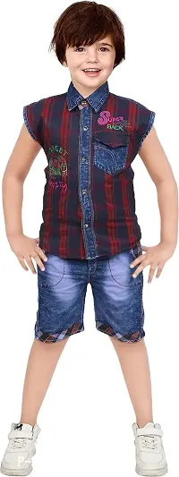 Stylish Red Cotton Blend Printed Shirts with Shorts For Boys-thumb0