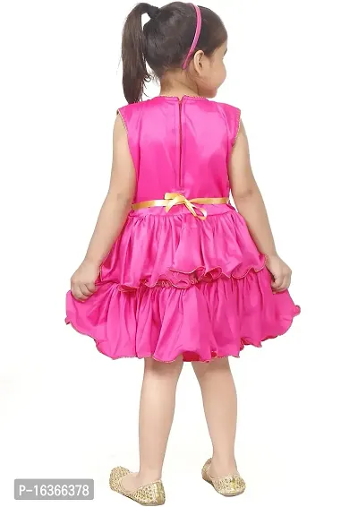 Nazrana Girls Kid's Silk Blend A-Line Mini Dress (Pink, 2-3 Years)-thumb2