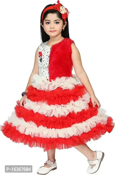 Nazrana Girls Cotton Blend A-Line Midi Dress (Red, 12-18 Months)-thumb4